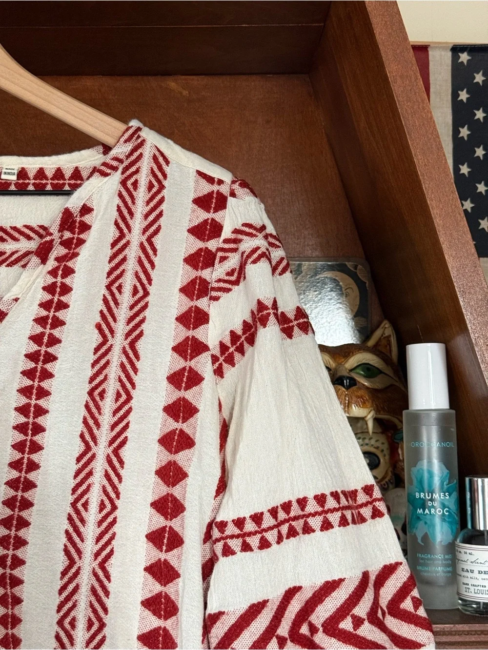 dylan - Embroidered Boho Tunic Top - Red / White - Women’s Large